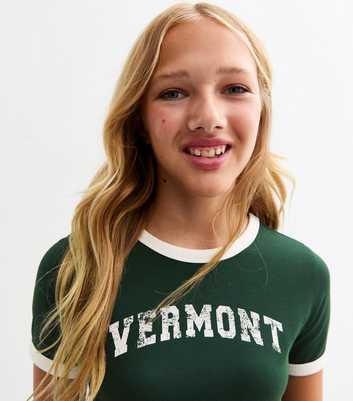 Girls Green Vermont Slogan Jersey T-Shirt