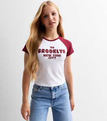 Girls White Brooklyn '89 Raglan T-Shirt