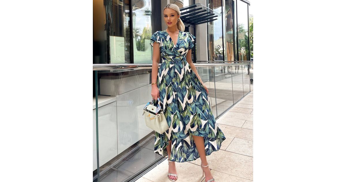 ax paris green leaf dress Leaf Print Frill Detail Maxi Dress – AX Paris