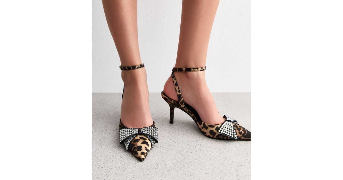 Brown Leopard Print Diamanté Bow Court Shoes New Look
