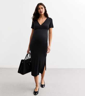 Maternity Black Jersey Wrap Style Midi Dress