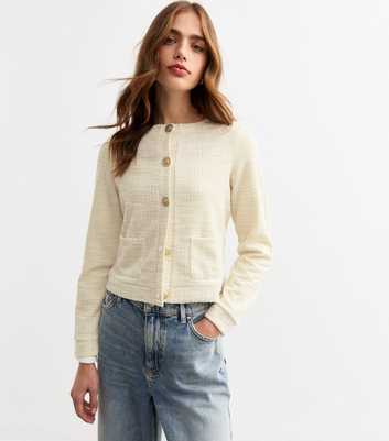 Cream Metallic Boucle Jersey Cardigan