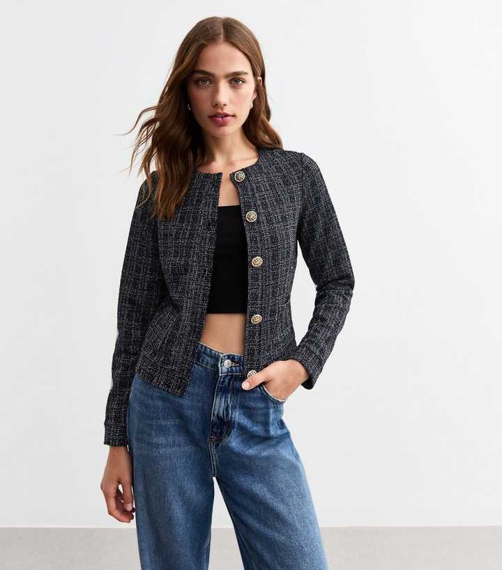Navy Metallic Boucle Jersey Cardigan