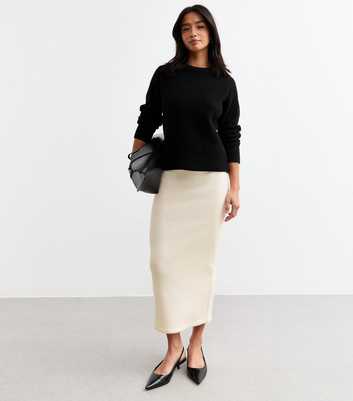 Petite White Knit Midi Skirt