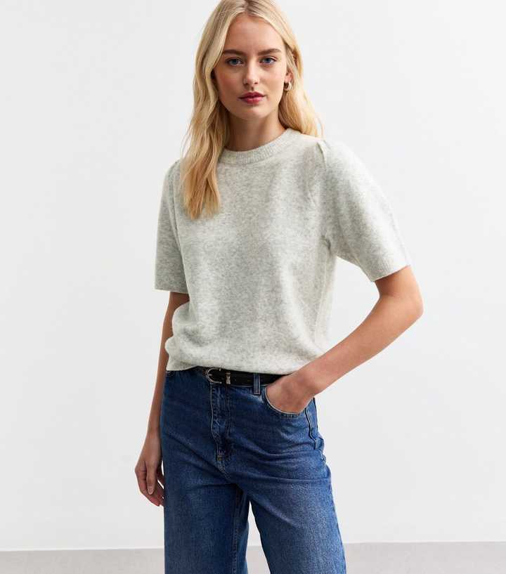 Tall Light Grey Short Sleeve Knit Top New Look