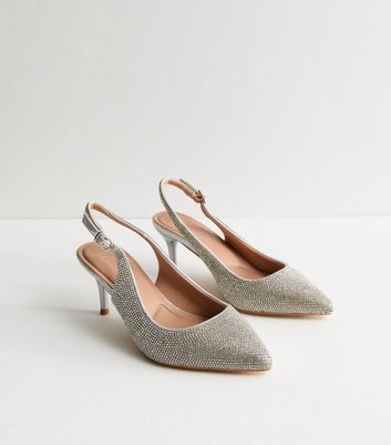 Silver New Look Sling Back Shoes New Look Mesh Sling Back Heeled