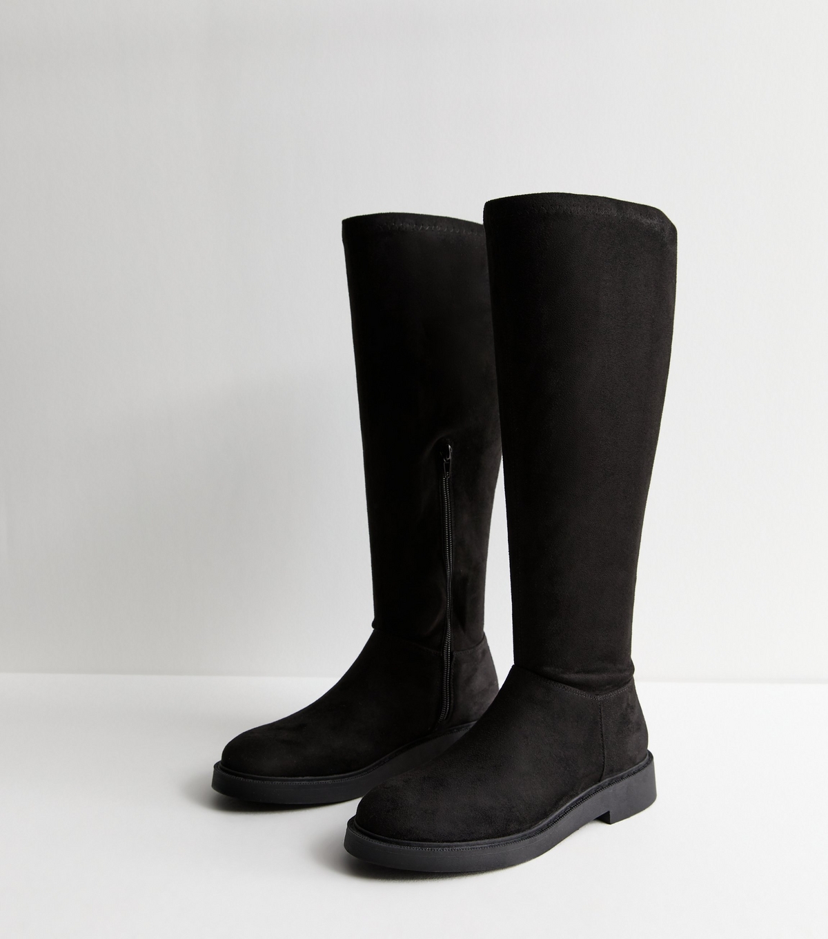 Women's Black Suedette Knee High Boots Vegan New Look