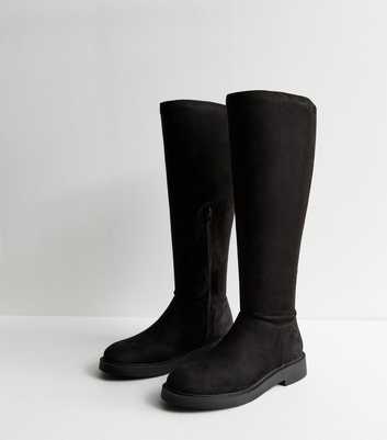 Black Suedette Knee High Boots