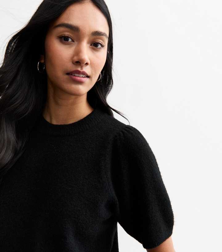 Top Tricot Noir NY Collection, Manches 3/4, Motif Chemise - Taille M - Très Bon état