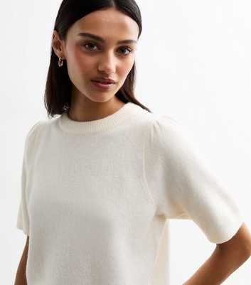 Off White Puff Sleeve Knit Top 