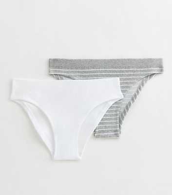 Girls 2 Pack of Grey Seamless Striped Briefs