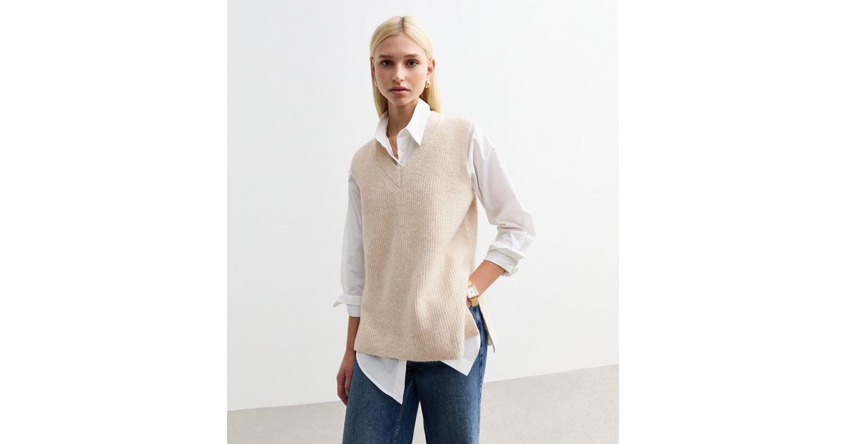 Cream Ribbed Vest main image 1