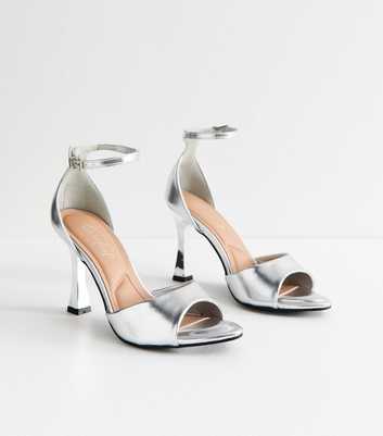 Silver Open Toe Faux Leather Heeled Sandals