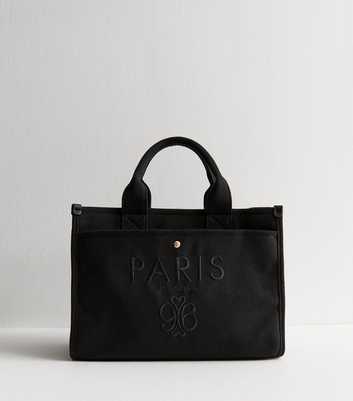 Black Paris Embroidered Canvas Tote