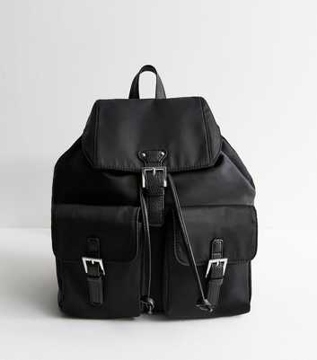 Black Multi Pocket Twill Backpack