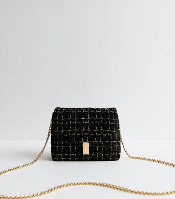 Black Sparkly Boucle Crossbody Bag New Look