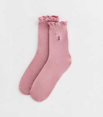 Pink Ruffled Flamingo Cotton Blend Socks