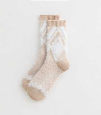 Cream Fluffy Fairisle Lounge Socks 