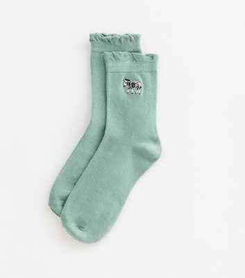 Green Zebra Embroidered Socks