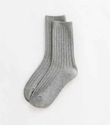 1 Pair Of Grey Ribbed Socks