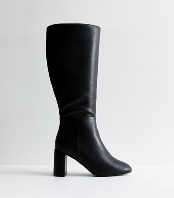 Black leather knee boots sale on sale