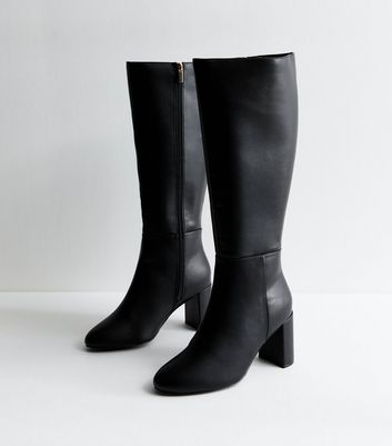 Wide Fit Extra Calf Fit Black Faux Leather Knee High Boots New Look