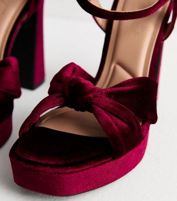 Burgundy Velvet Heeled Platform Sandals New Look