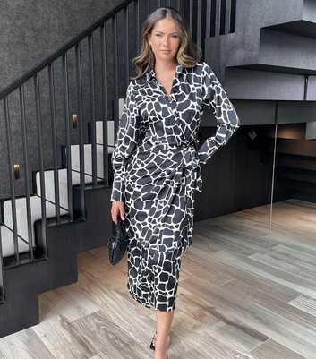 AX Paris Black Giraffe Print Shirt Midi Dress