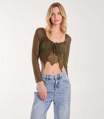 Pink Vanilla Khaki Butterfly Mesh Top