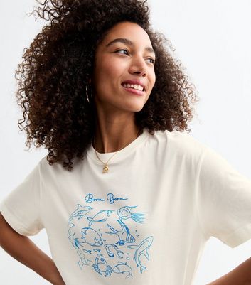 White Cotton Bora Bora Fish Oversized T-Shirt New Look