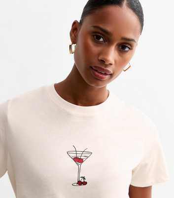 Off White Cotton Cherry Martini T-Shirt