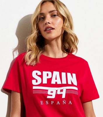 Red Spain Print Cotton T-Shirt New Look