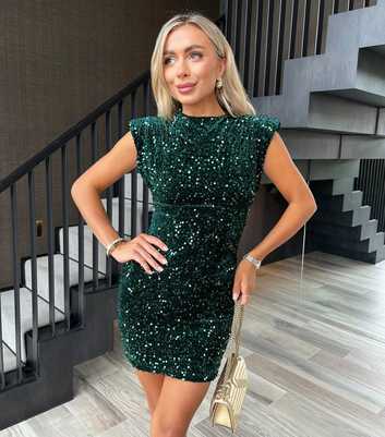 AX Paris Green Sequin Shoulder Pad Mini Dress