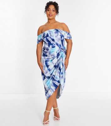 QUIZ Curves Blue Bardot Ruched Midi Dress