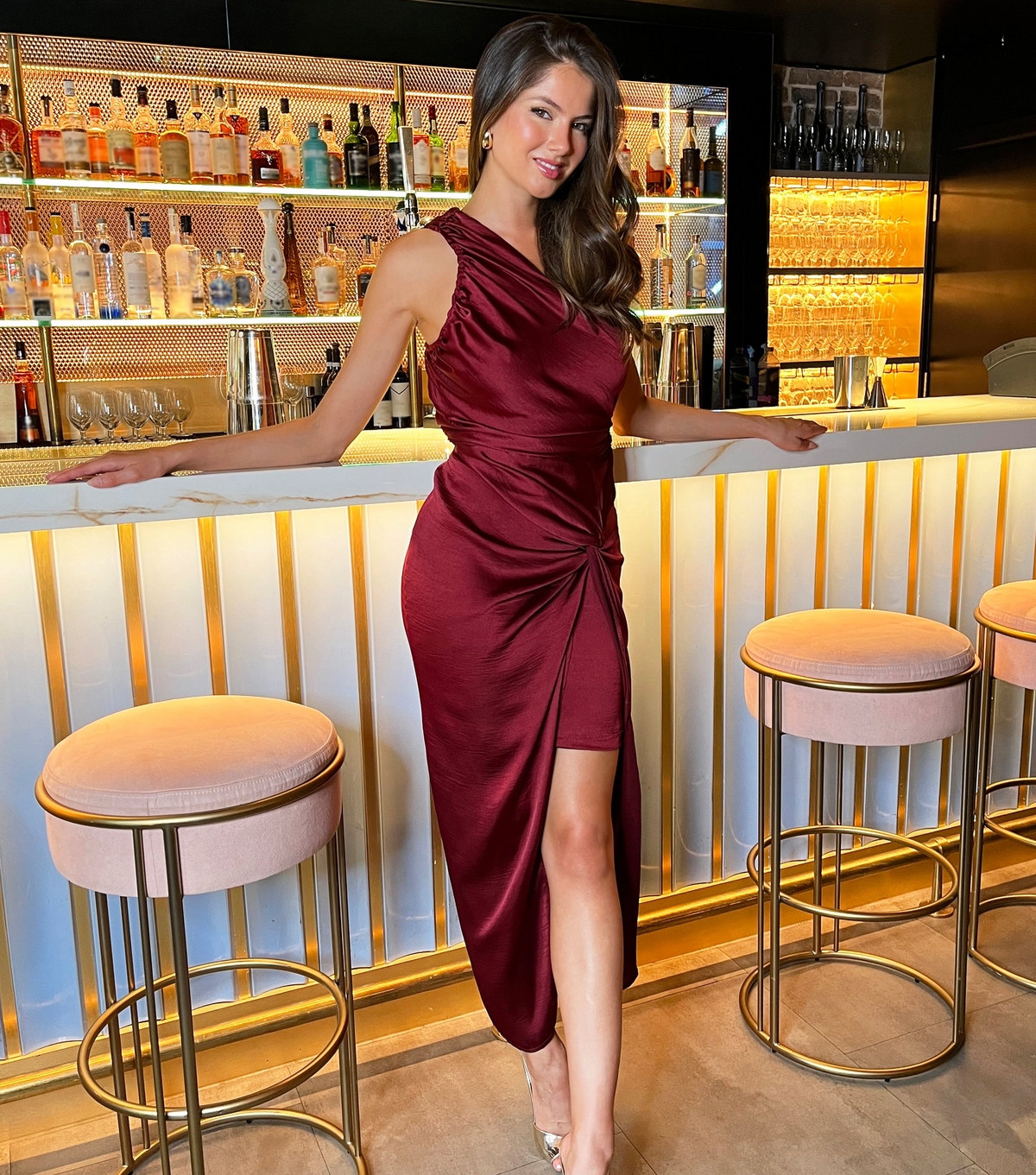 Women's Wine One Shoulder Midi Dress AX Paris New Look