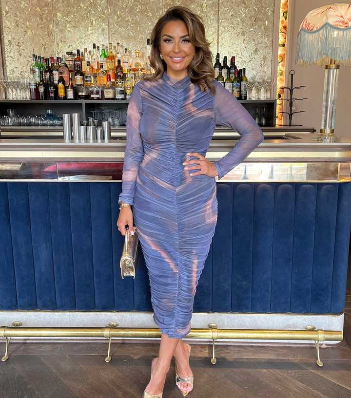 AX Paris Purple Ruched Mesh Midi Dress