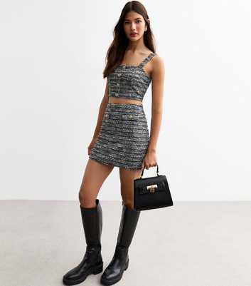 Black Stretch Boucle Mini Skirt