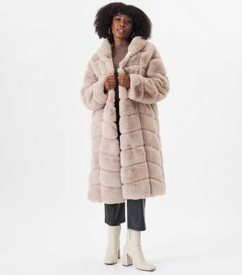 Gini London Pale Pink Tiered Faux Fur Coat