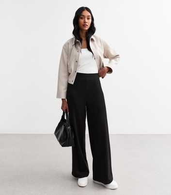 Black Wide Leg Jersey Tailored Trousers