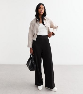 wide leg black jersey trousers