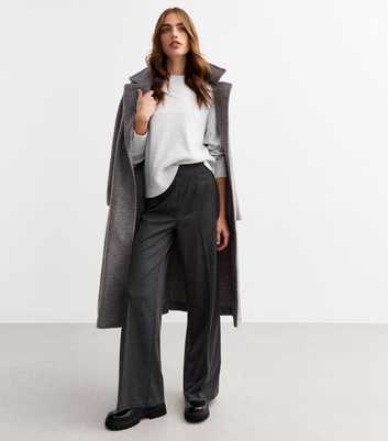 Dark Grey Wide Leg Jersey Trousers