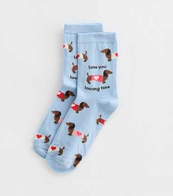 Blue Love You Long Time Dog Cotton Blend Socks