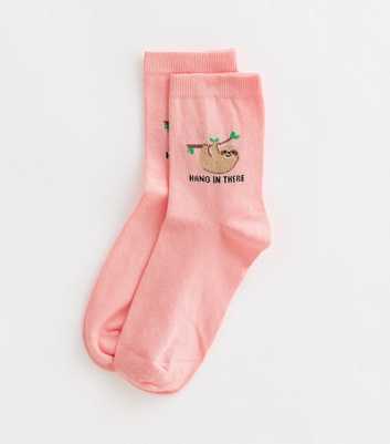 Pink Hang In There Sloth Cotton Blend Socks