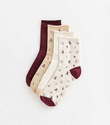 Pack Of 4 Textured Floral Socks