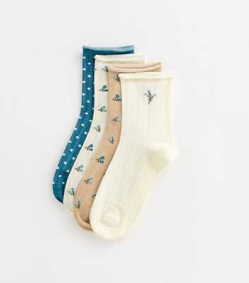 Pack Of 4 Textured Floral Socks