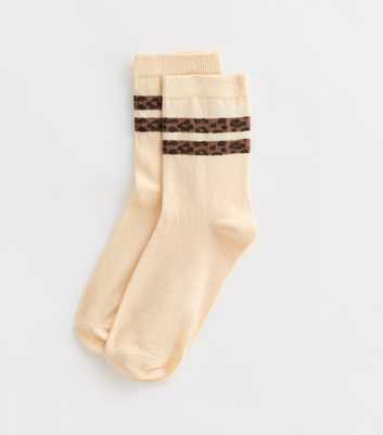 Cream Leopard Stripe Cotton Blend Socks