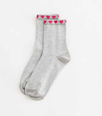 Grey Heart Stripe Cotton Blend Socks