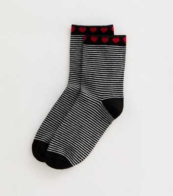 Black Heart Stripe Cotton Blend Socks