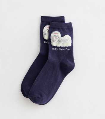 Navy Bouclé Novelty Socks