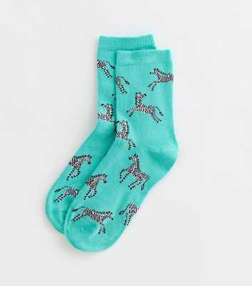 Turquoise Zebra Cotton Blend Socks